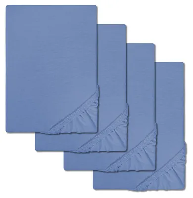 Zdjęcie produktu dla Zestaw 4 sztuk prześcieradeł CloudComfort Basic Jersey-Stretch niebieskie 120 x 200 cm (4 sztuki)