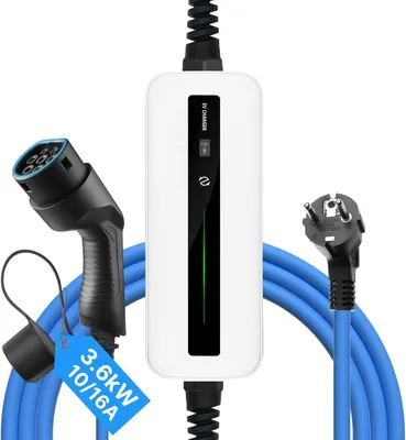 Immagine prodotto di Caricatore per veicoli elettrici di tipo 2 con spina Schuko - Cavo di ricarica portatile per veicoli elettrici, modalità 2, 10/16A (6 metri)