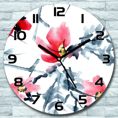 Produktbild von Wanduhr aus Glas Rund fi 30 Blüten Baum Blumen Quarz Deko Schlafzimmer Büro