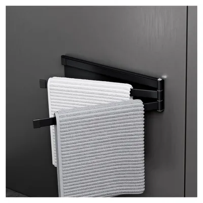 Produktbild von Handtuchhalter ohne Bohren, 24 cm selbstklebend und magnetisch, 180° schwenkbare Handtuchstange mit 3 Armen, für Bad, Küche und Gäste-WC, Matt Schwarz