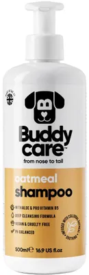 Zdjęcie produktu dla Szampon dla psów Buddycare z płatkami owsianymi - szampon dla psów z podrażnioną skórą - łagodzący i nawilżający - z aloesem i prowitaminą B5 (500 ml)