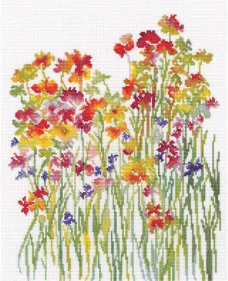 Produktbild von RTO Kreuzstich Set "Blumenaquarell" M581, Zählmuster, 27x33,5 cm