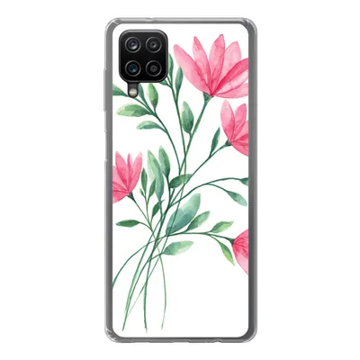Produktbild von MuchoWow® Handyhülle Schutzhülle Hülle für Samsung Galaxy A12 Blumen - Aquarell - Rosa Silikon Softcase Handy Hülle - Bild