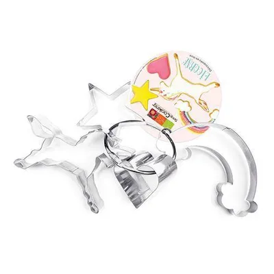 Produktbild von Ausstechformen Set 4-teilig: Einhorn 8,5 x 13,5 x 2,5 cm, Stern, Herz, Regenbogen für Kekse