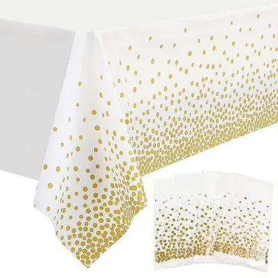 Obrázok produktu pre Sada 4 kusov opakovane použiteľných stolových obrusov, biela s zlatými bodkami, rozmer 137x274 cm, materiál: PEVA