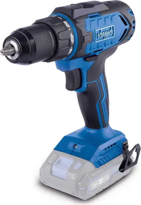 A cordless drill with a battery pack attached, shown against a white background.