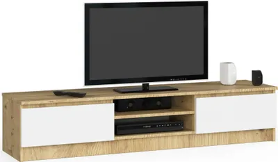Produktbild von TV Schrank AKORD Fernsehkommode 160 cm Eiche Artisan, Weiß B160 x H33 x T40 cm
