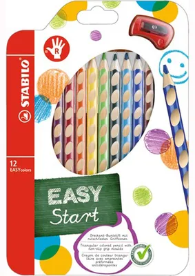 Zdjęcie produktu dla Ergonomiczny kolorowy ołówek dla praworęcznych - STABILO EASYcolors - 12-pak z temperówką - 12 różnych kolorów