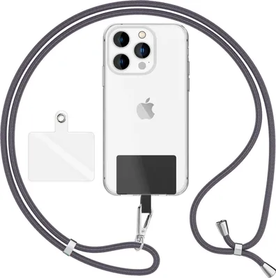 Immagine prodotto di HoldMe Air Edition - Cordino universale con 2 cuscinetti e moschettone (argento) - Cinturino per cellulare da 160 cm - grigio scuro