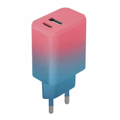 Immagine prodotto di Caricatore da muro Setty USB + USB-C da 20 W, rosa e blu, con funzione di ricarica rapida, potente