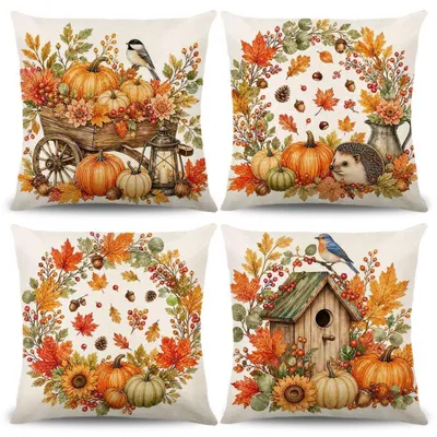 Produktbild von 4 Stück Kissenbezüge Herbst 40x40 cm Leinenoptik Dekoration