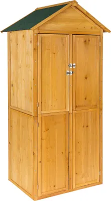 Produktbild von Tectake Gartenschrank Kadi, 80.5x60x213.5 cm, braun, imprägniertes Nadelholz, Bitumen-Dachpappe & Stahl, Satteldach, 2 Regalböden, 2 Türen, für hohe Arbeitsgeräte
