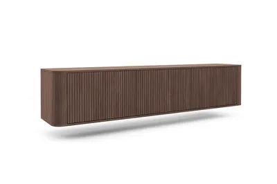 Produktbild von TV-Schrank Hängende RTV Kommode 200 cm Misterio Lamellen mit abgerundeten Seiten - Nussbaum Lincoln