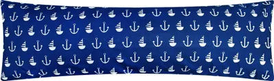 Produktbild von Baumwoll Renforcé Seitenschläferkissen Bezug 40x145cm - Anker und Schiffe in Weiß und Dunkelblau - 100% Baumwolle Stillkissenbezug (KY-520-1)