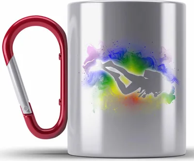 Produktbild von Trendation - Taucher Grafik Edelstahl Tasse Karabiner Geschenk für Tauchlehrer Geschenkidee Lustig Tauchen Tauchsport (Rot)
