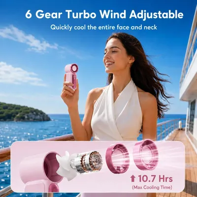 Produktbild von USB Mini Ventilator mit Kühlfunktion, 15000 U/min, 3000mAh Akku, Handheld Design, Digitalanzeige, Graue Farbe – Ideal für Büro und Outdoor