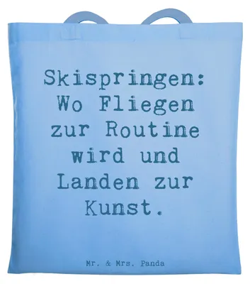 Produktbild von Mr. & Mrs. Panda Jutebeutel Spruch Skispringen Kunstflug - Sky Blue - Geschenk, Skispringer, Sprungtechnik, Tote Bag, Schanzen, Wintersport, Sportler Geschenke, Landung