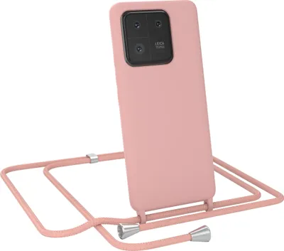 Produktbild von EAZY CASE Handykette kompatibel mit Xiaomi 13 Pro Handyhülle zum Umhängen, Silikon Hülle mit Band, Schutzhülle mit Ersatzkordel, Stylische Kette für Smartphone, Alt Rosa / Rosa