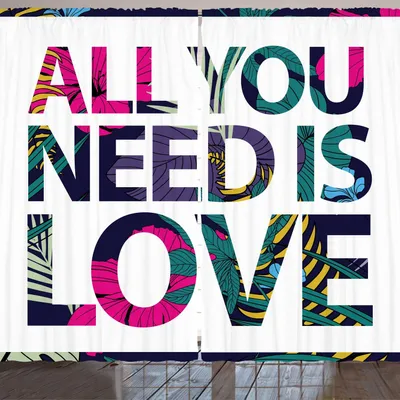 Produktbild von ARANDE Mädchen-Slogan Gardine, Sie müssen alle Liebe ist Tropical Exotic Thema Typografie-Quadrat-Rahmen Floral, 280 x 175 cm, Mehrfarbig