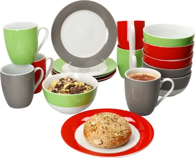 Produktbild von 18tlg Frühstücksset Variant Trio Porzellan 6 Personen Teller Schale Becher