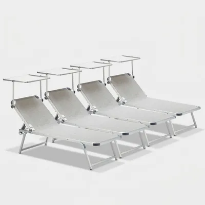 Produktbild von 4er Set Nettuno Aluminium Sonnenliegen mit verstellbarem Sonnendach - Grau