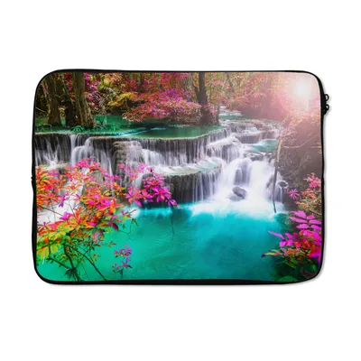Produktbild von MuchoWow® Laptop Hülle 13 Zoll Wasserfall - Sonne - Bäume - Regenbogen - Natur Laptoptasche - Laptophülle - Sleeve - Rundumschutz