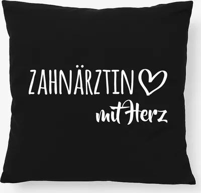 Produktbild von Huuraa Kissen Zahnärztin mit Herz 40x40cm mit Füllung Black Baumwolle Dekokissen Geschenkidee