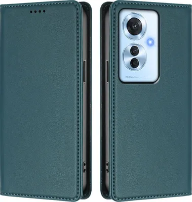 Image de Etui en cuir pour Oppo Reno11 F 5G, étui magnétique en cuirPolyuréthaneavec support Vert