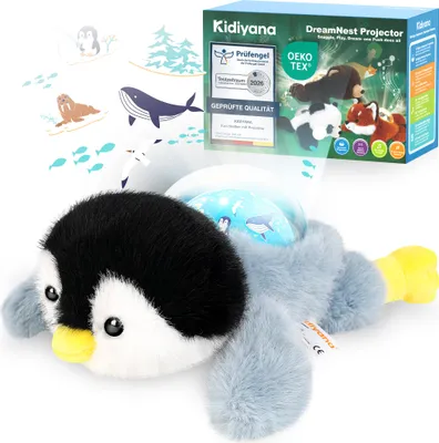 Produktbild von Kidiyana Kuscheltier mit Baby Einschlafhilfe, Plüschtier, Schlafmusik, Bewegungs- & Weinsensor, Geschenk ab 0 Monat, Pinguin