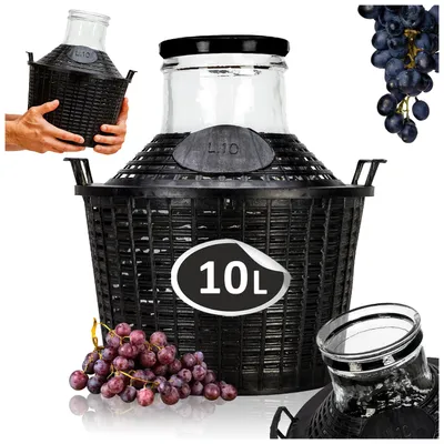 Zdjęcie produktu dla Balon szklany 10L w koszu na wino - szeroki otwór