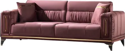 Image de Canapé trois places Salon Canapé 3 places Rembourrage Meubles Tissu Rose Moderne Canapé