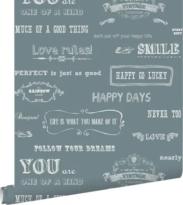 Image de ESTAhome papier peint texte tableau vintage bleu 53 cm x 10.05 m