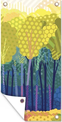 Produktbild von MuchoWow® 30x60 cm Outdoor-Poster Gartendeko Sichtschutz Garten Poster für den Garten  Eine Illustration von grünen Bäumen in einem Wald