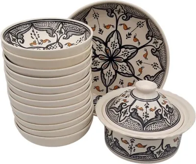 Image de Service à couscous assiettes jattes Marocain noir - 12 pers
