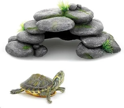 Produktbild von Aquariendekoration – Große Felsenhöhle mit grünem Gras für Schildkröten und Fische – Versteck aus Harz – 23 x 12,5 x 7,5 cm