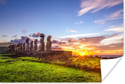 Produktbild von MuchoWow® Poster Sonnenaufgang hinter den Moai-Statuen auf der Osterinsel 180x120 cm - Fotoplakat