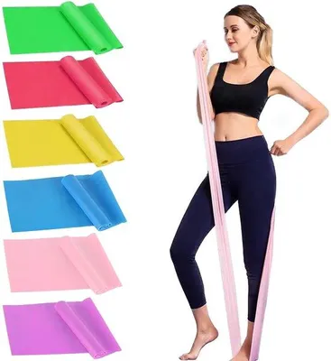 Image de Ensemble de 6 bandes de résistance Ibzoa® en TPE – jaune, rose et bleu, avec 3 niveaux de résistance (0,35/0,45/0,55 mm | 15/20/25 lbs) pour le fitness, le yoga et la rééducation