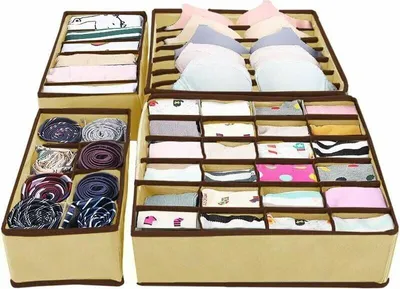 Produktbild von 4-teiliges Aufbewahrungsset mit Schubladen, Aufbewahrungsbox für Ankleidekleidung, faltbare Aufbewahrungsbox für den Kleiderschrank, Aufbewahrungsbox mit Schubladen für BHs, Krawatten, Socken und Schals