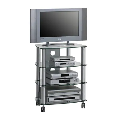 Produktbild von MAJA-Möbel TV- & HiFi-Rack 1611 – Aluminium & Klarglas, mobiles Medienrack mit ESG-Sicherheitsglas & Rollen 60 x 74,4 x 46,5 cm