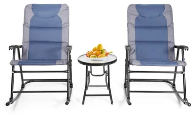 Immagine prodotto di Set da bistrò pieghevole da 3 pezzi sedie a dondolo da esterno con tavolo blu + grigio