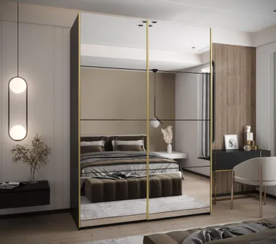 Produktbild von Zweitüriger Kleiderschrank SAMARA 2 – 180 cm, schwarz/gold