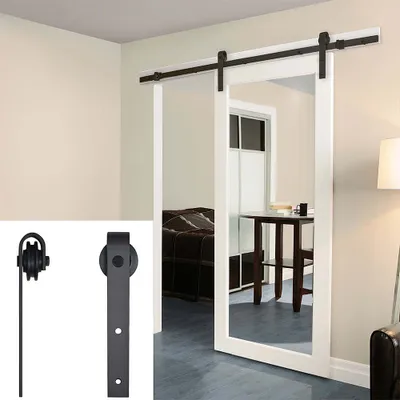 Produktbild von WYCTIN Schiebetürsystem Schiebetürbeschlag Schiebetürset Beschlagset Schwarz Laufschiene Schiebetür Montage-Set 183CM