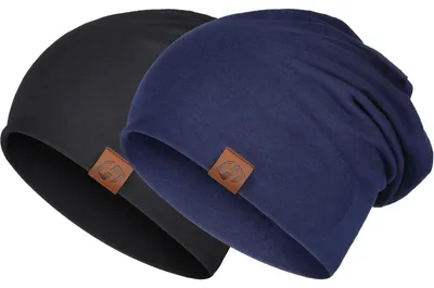 Produktbild von Mütze Damen Herren Beanie Baumwolle Weich Dünn Atmungsaktiv Schwarz&Blau