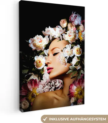 Produktbild von MuchoWow® - Leinwandbilder - Frauen - Blumen - Rosen - Porträt, Wandbild, Wanddeko Bilder Wohnzimmer, 20x30 cm