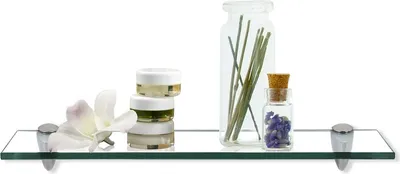 Image de Fiqops étagère en verre étagère en verre idéale pour le bain, la douche et pour la décoration moderne avec support en acier inoxydable 8 mm 50x10 cm verre clair