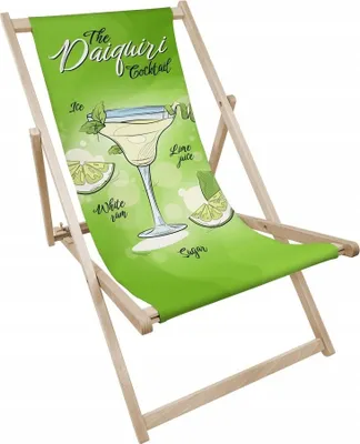 Obrázek produktu pro Skládací dřevěné lehátko s motivem koktejlu Daiquiri – plážové lehátko, zahradní lehátko