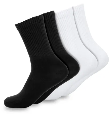 Obrázek produktu pro Tenisové ponožky Baesics, velikost 39-42, černo-bílé, 4 páry, uni, ponožky s vyšší manžetou