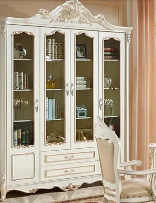Produktbild von Bücherregal Stil Art déco Schrank Vitrine Weiß Möbel Schränke Regal Holz