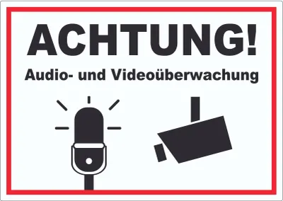 Produktbild von Achtung Audio- und Videoüberwachung Aufkleber A8 (52x74mm)