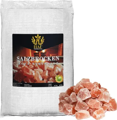 Produktbild von HAF Rosa Salzbrocken 25 kg | Grobe Steinsalz Brocken ohne Zusätze und naturbelassen aus der Salt Range in Pakistan | Salzsteine | Solebrocken